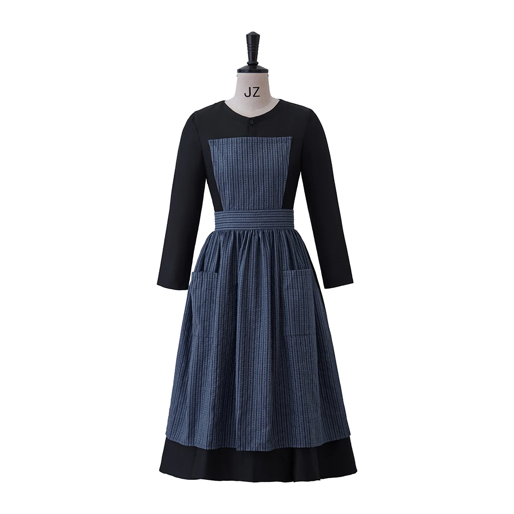 

(In Stock) Maria Maid Outfit The Sound of Music Maria Von Trapp Cosplay Women's Black Dress with Grey Apron Nun Dress