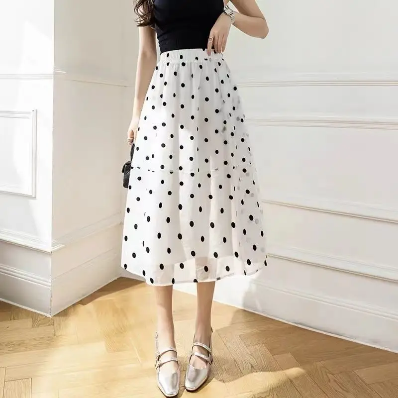 Casual Fashion Mesh Polka Dot Printed Skirt Summer Women's Clothing Korean All-match High Waist Ball Gown Skirts for Female
Casual Fashion Mesh Polka Dot Printed Skirt Summer Women's Clothing Korean All-match High Waist Ball Gown Skirts for Female