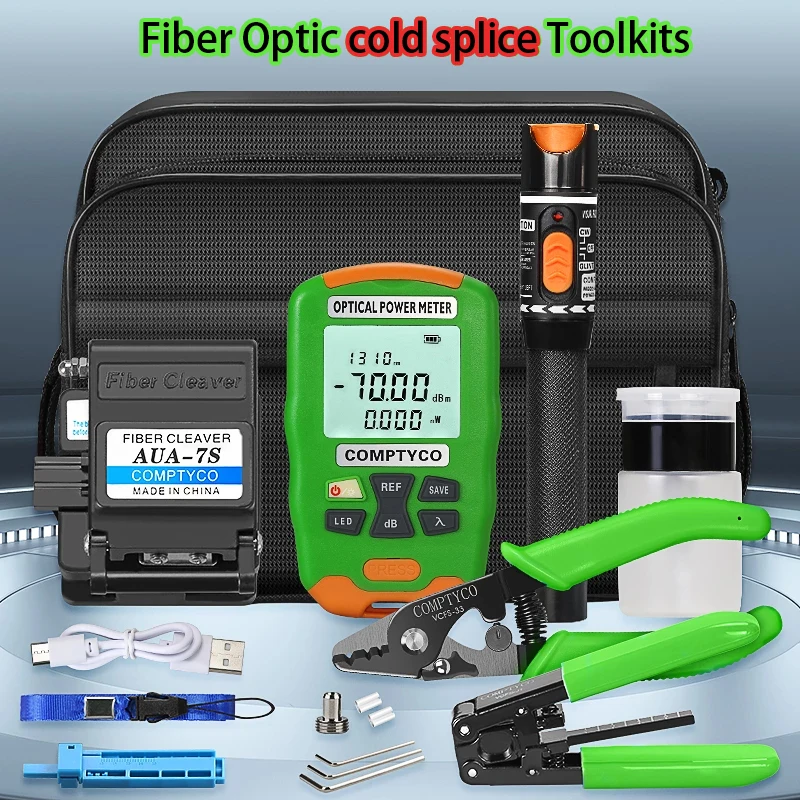 FTTH Fiber Optic Tool Kit with -70~+10dBm AUA-DC7 rechargeable Mini Optical Power 10MW Visual Fault Locator AUA-7S Fiber Cleaver
FTTH Fiber Optic Tool Kit with -70~+10dBm AUA-DC7 rechargeable Mini Optical Power 10MW Visual Fault Locator AUA-7S Fiber Cleaver
