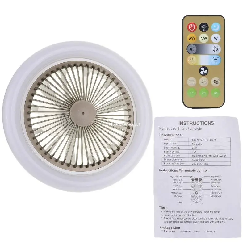 

30W LED Fan Light E27 Bulb 85V-265V Ceiling Lamp 2in1 Remote Control Lighting Fan Lamp For Bedroom Store Market Dropship