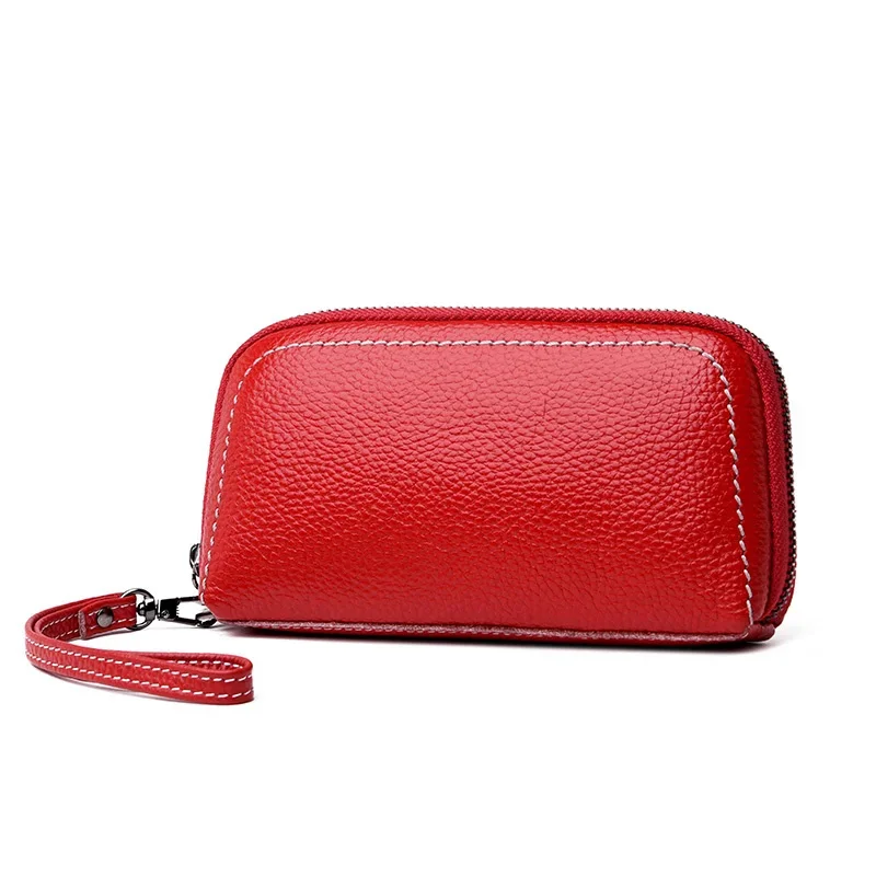 

Women Geunine Leather Wallet Bifold Clutch Bag with Wristlet Fashion Card Holder Coin Purse Mini Cellphone Female Money