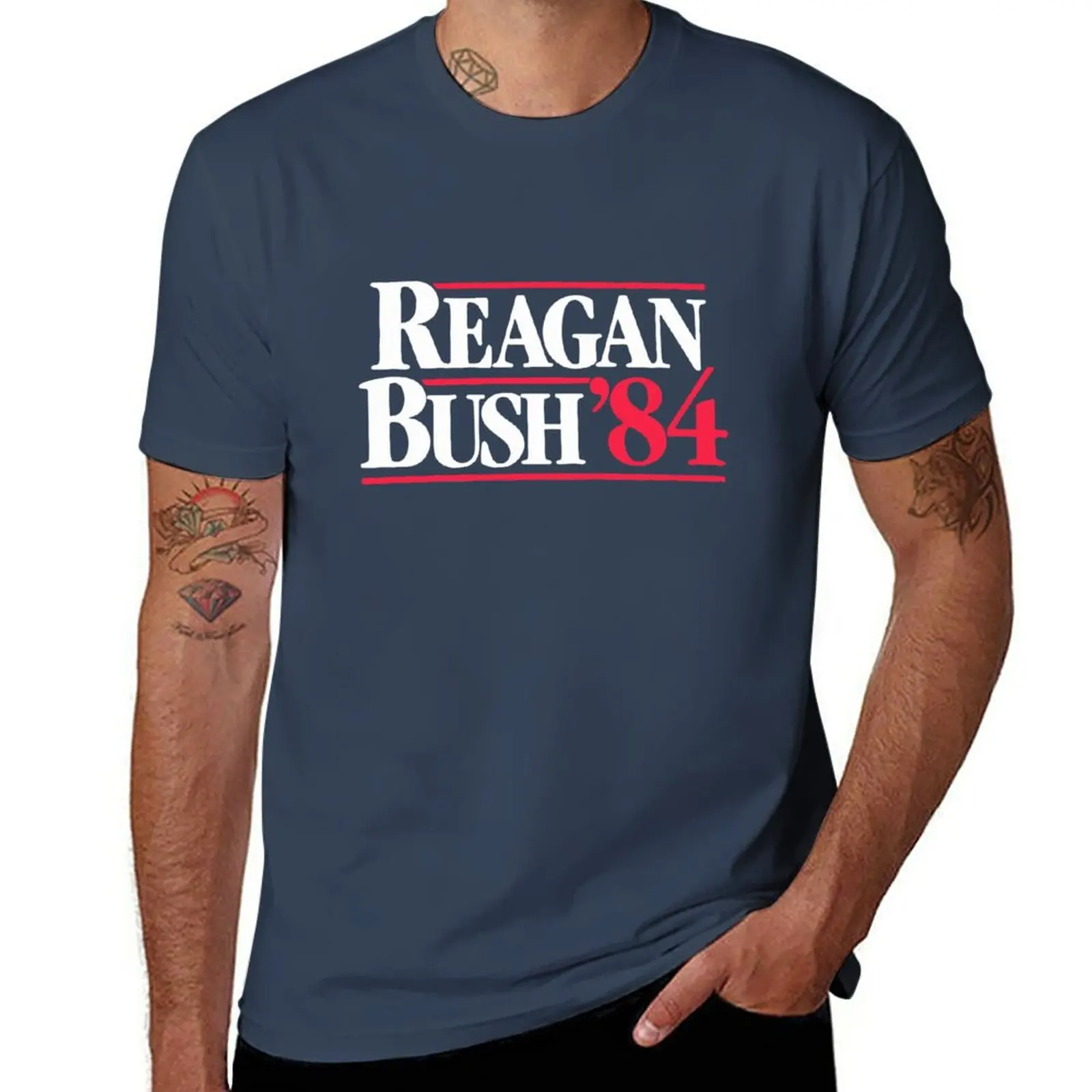 

New Reagan Bush '84 1984 Campaign Poster T-Shirt kawaii clothes summer tops aesthetic clothes mens cotton t shirts