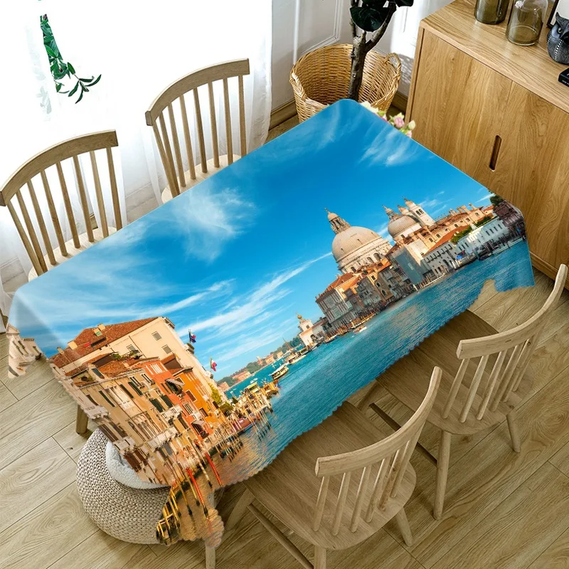 

3D Tablecloth Seaside Town Pattern Dining Table Cloth Rectangular Table Cover Coffee Table Mat for Wedding Party Decor Manteles