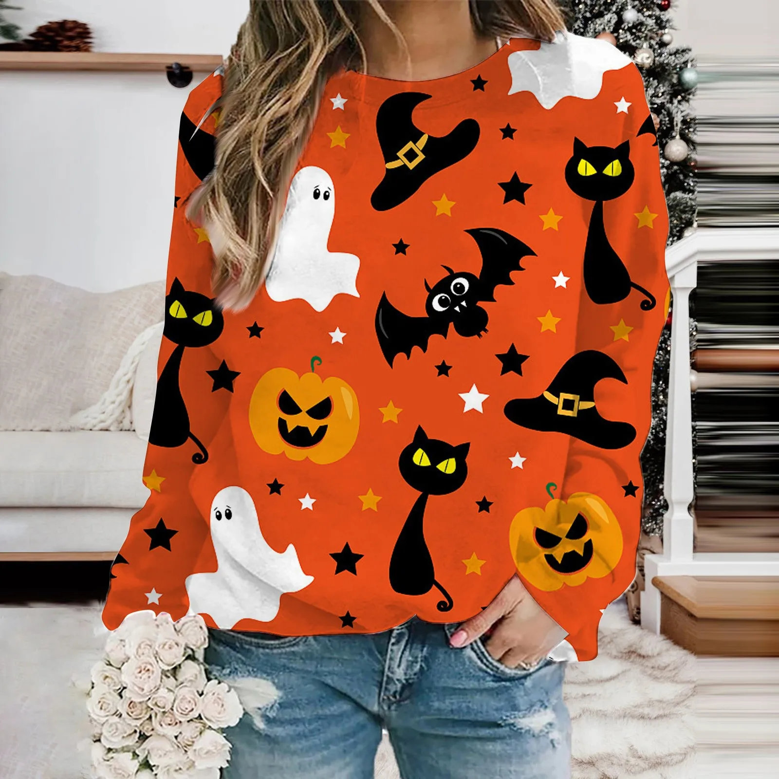 Halloween Pumpkin Hoodies Hats Bat Long Sleeve Printed Crew Neck Pullover Autumn Winter Loose Tees for Women Ladies Sweatshirts
Halloween Pumpkin Hoodies Hats Bat Long Sleeve Printed Crew Neck Pullover Autumn Winter Loose Tees for Women Ladies Sweatshirts