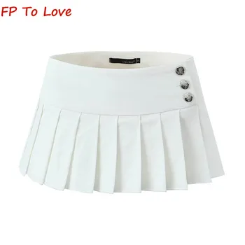 Saia Longa Branca Sensual: O Essencial de Verão para Mulheres Estilosas 7 Y2K 2023 Summer Sexy Spice Style Black Low Waist Anti-Flare Side Button White A-line Pleated Short Skirt Women Streetwear
