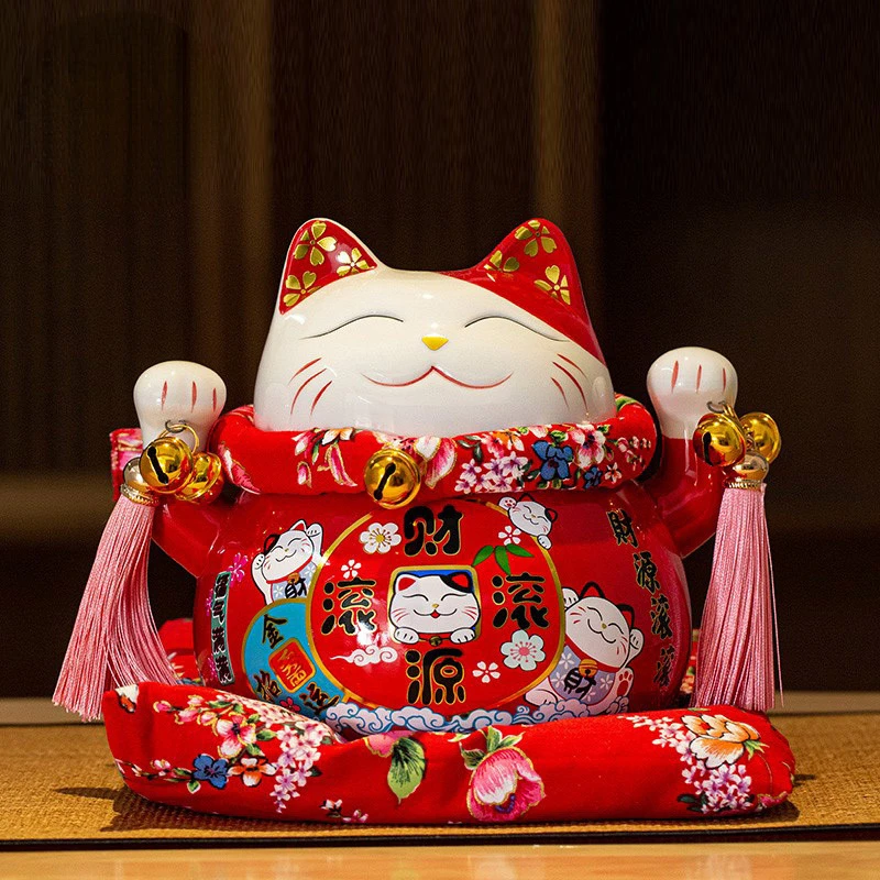 

7-inch Lucky Cat Piggy Bank Japanese Cat Crafts Cashier Display Ceramic Lucky Cat Desk Decoration Feng Shui Savings Bank