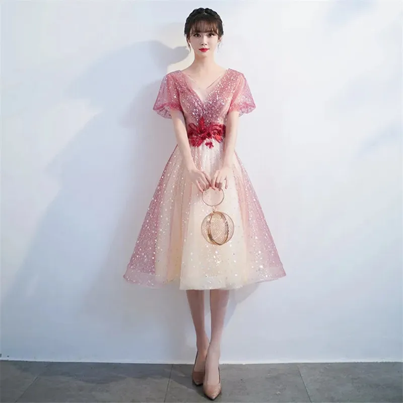 Pink Dress Women Spring Summer New Patchwork Embroidery Sequin V-neck Short Sleeve A-line Skirt Temperament Female Clothing M126
Pink Dress Women Spring Summer New Patchwork Embroidery Sequin V-neck Short Sleeve A-line Skirt Temperament Female Clothing M126