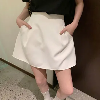 A Estética E-Girl dos Anos 90 em Saias Assimétricas Brancas: Um Guia de Estilo 9 Lucyever Black White High Wiast Puffy Short Skirts Women All-Match Y2K Pocket A-Line Skirt Female Korean Work Style Suit Skirt