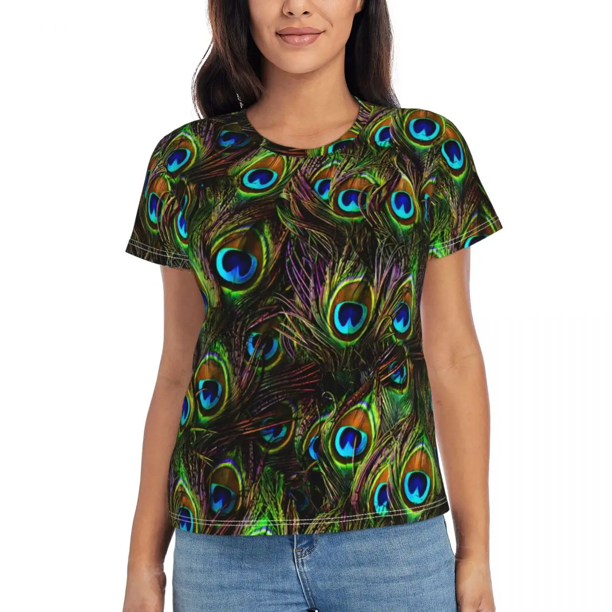 

Peacock Feather T-Shirt Animal Print Y2K Cool T Shirts O Neck Beach Classic Tshirt 2024 Woman Short Sleeve Pattern Tees