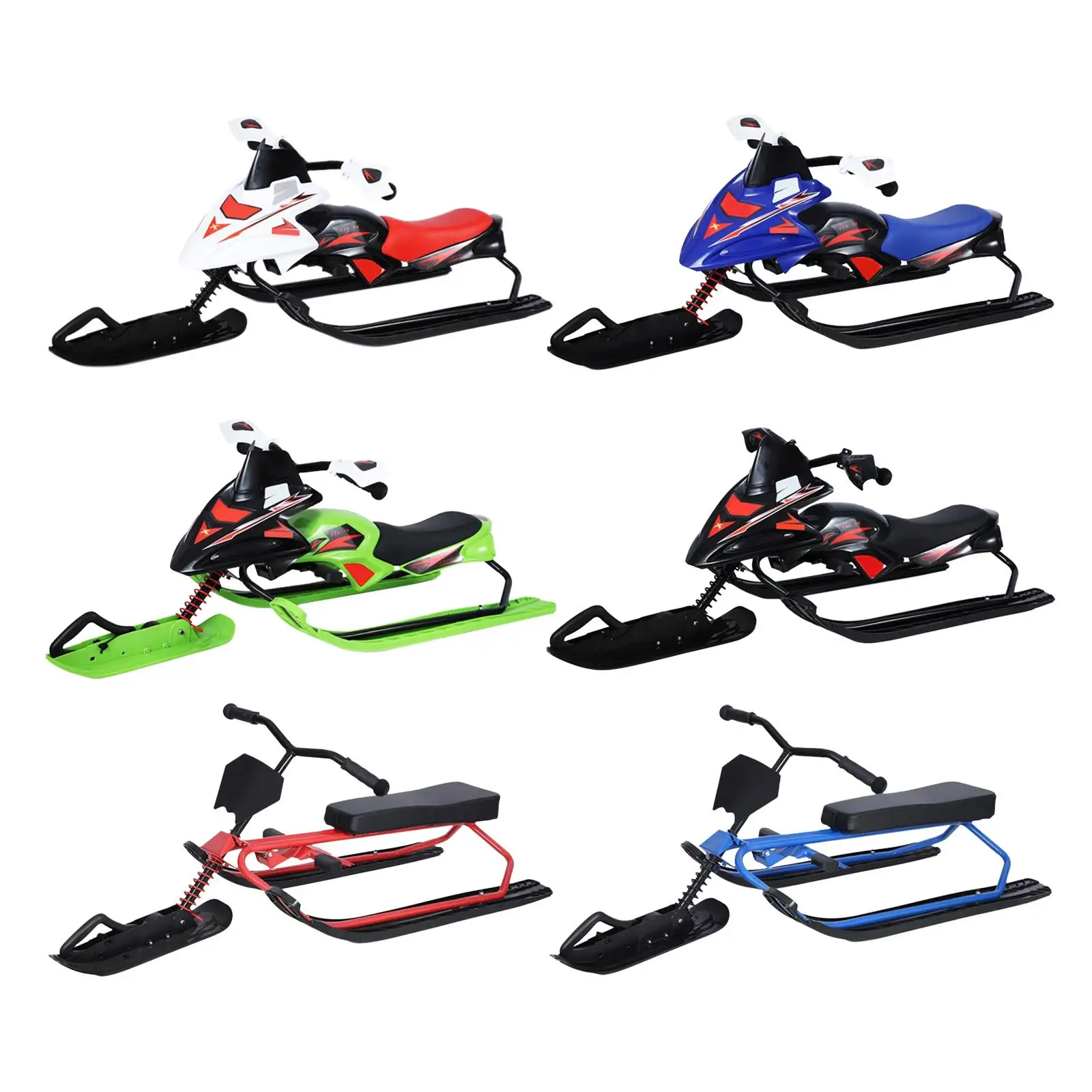 

Snow Racer with Steering Wheel and Twin Breaks Snow Sledge Toboggan Snowboard Ski Sled Slider Board for Outdoor Activities Adult