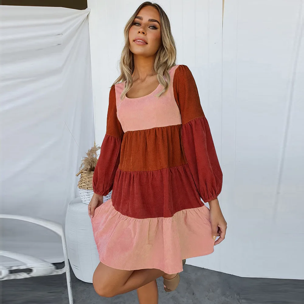 Shi Ying Corduroy Striped Square Neck Long Sleeve Dress Women's Waist Wrapped 6110911
Shi Ying Corduroy Striped Square Neck Long Sleeve Dress Women's Waist Wrapped 6110911