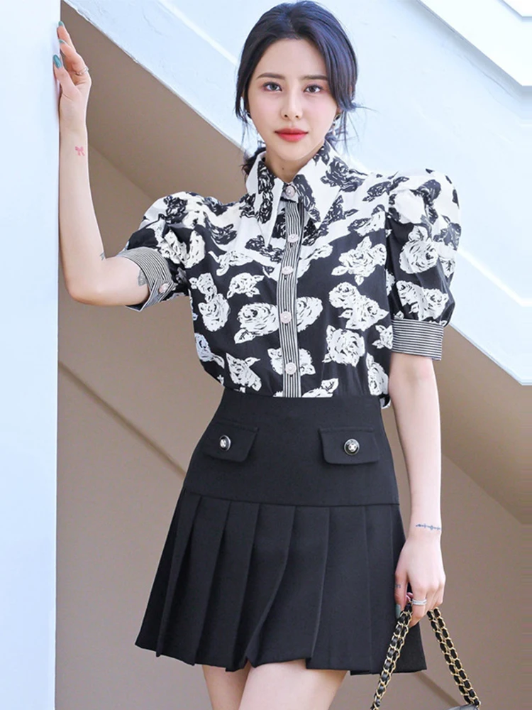 Fashion Summer 2 Piece Outfit Women Elegant Print Puff Sleeve Tops Shirt Blouse Pleated Mini Skirt Mujer Slim Set Street Clothes
Fashion Summer 2 Piece Outfit Women Elegant Print Puff Sleeve Tops Shirt Blouse Pleated Mini Skirt Mujer Slim Set Street Clothes