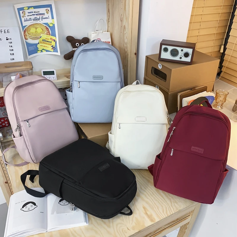 

Нейлоновый женский рюкзак для ноутбука, однотонный простой ранец в стиле преппи для девушек, вместительные школьные портфели из мягкой ткани с высокой текстурой карамельных цветов