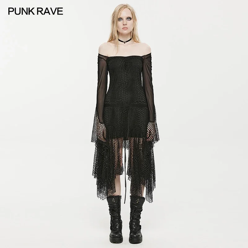 

Женское платье в стиле Панк RAVE, ассиметричное длинное платье из газовой ткани в готическом стиле с широкой юбкой с кисточками и подолом, привлекательное Клубное платье с кружевными краями