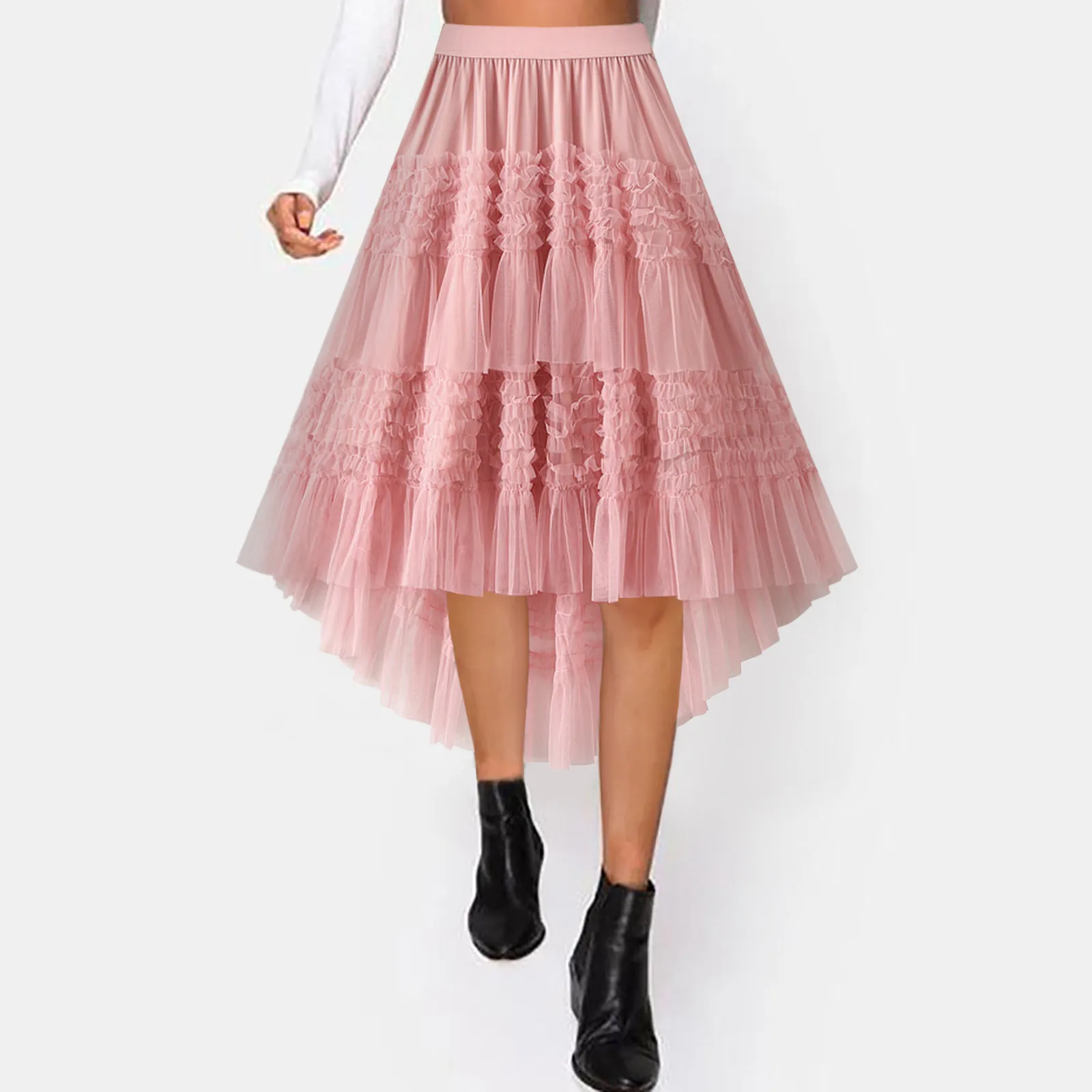 

Women Ruffles Tiered Skirt Dance Party High Waisted Tulle Skirt Holiday Party Costume Puffy Skirts