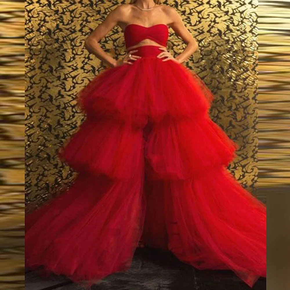 

Red Tutu Tulle Skirts Long Girls Party Skirt Tiered Puffy Long Women Birthday Skirt Female Maxi Tulle Skirt Without Top