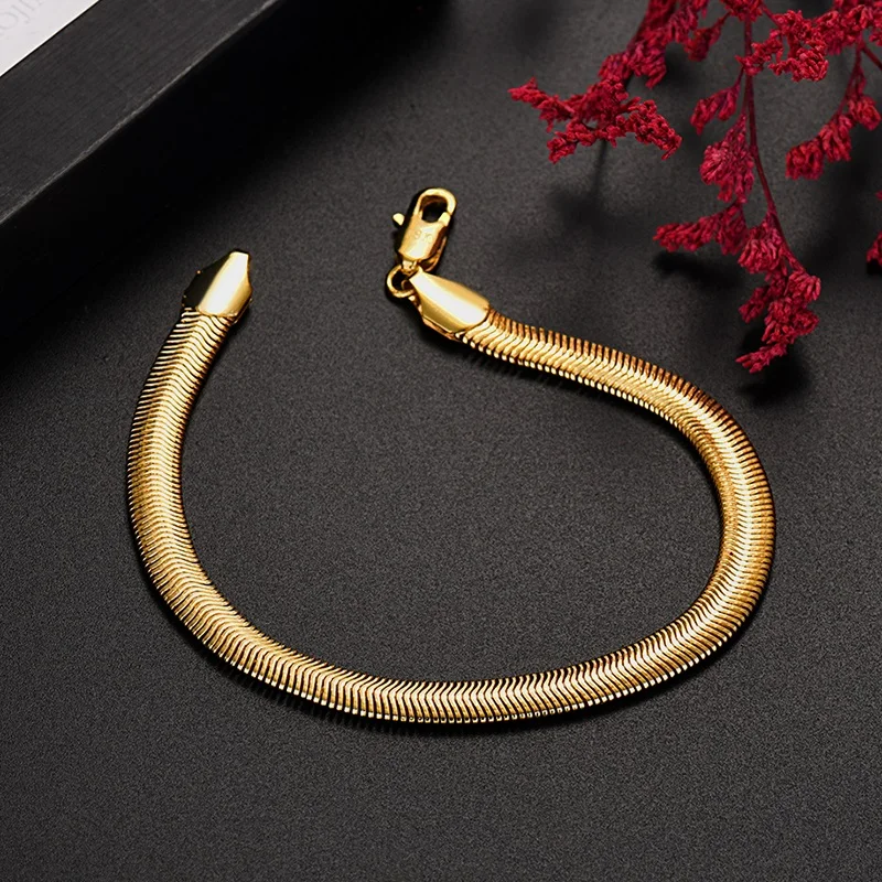 

New Hot 925 Sterling Silver Plated 18K Gold 6MM Snake Bone Chain Bracelet for Men's Women Fashion Designer Jewelry Does Not Fade