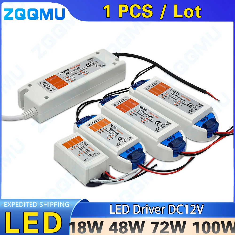 

18W 28W 48W 72W 100W LED Driver Constant Current Wide Voltage AC90-240V With Protected Switching Power Supply DC12V Adapter