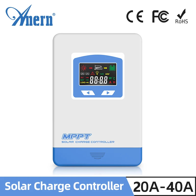 

Контроллер заряда солнечной панели MPPT, 20 А, 30 А, 40 А, 12 В, 24 В, автоматический ЖК-дисплей для зарядного устройства литиевых батарей AGM