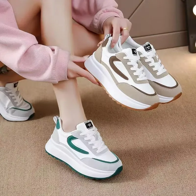 

Spring Sport Shoes For Women Thick Bottom Waterproof Running Tennis Footwear Versatile Vintage Skate Shoes Trend Fashion Sneaker