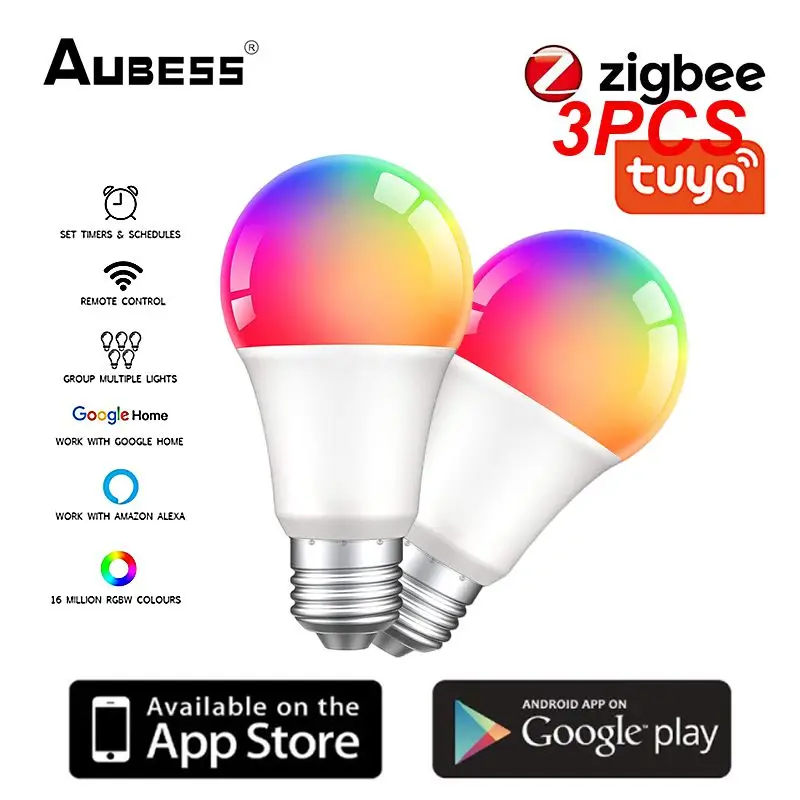 

3PCS Tuya Smart Bulb Zigbee 9/12/15/18W Wireless App Timing LED Lights RGBW E27 Lamp 2700k-6500K Voice Control Via Alexa