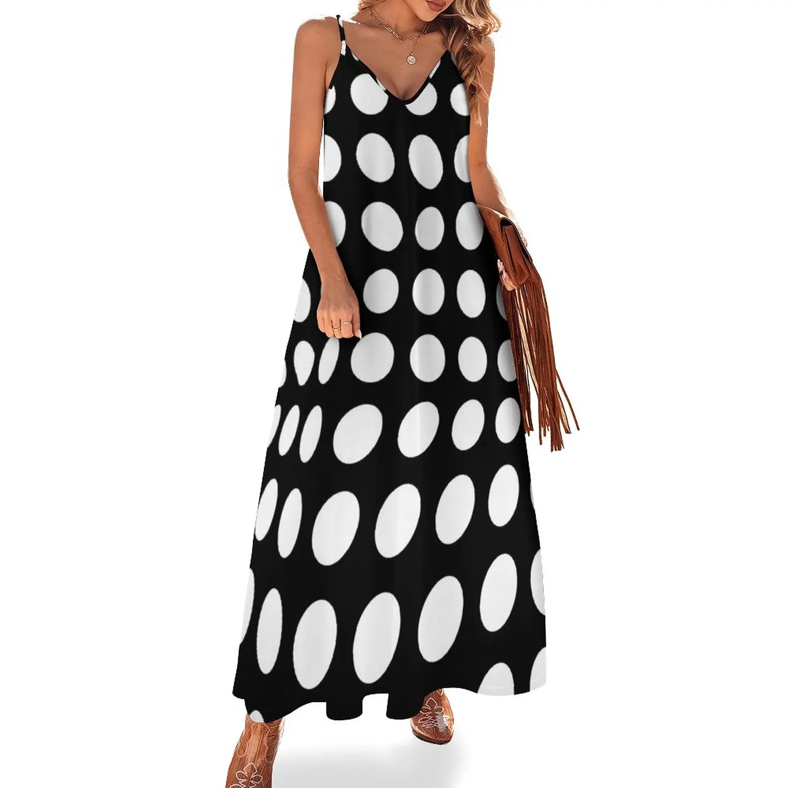 

Black And White Op-Art Dots Optical Illusion Retro Graphic Sleeveless Dress summer women's suit luxury evening dresses 2023
