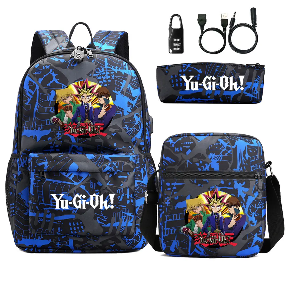 Аниме Yu-Gi-Oh, 3 шт., противокражный замок с USB для мальчиков и девочек, школьные сумки для книг, дорожный рюкзак, сумка на плечо, сумка для ручек
Аниме Yu-Gi-Oh, 3 шт., противокражный замок с USB для мальчиков и девочек, школьные сумки для книг, дорожный рюкзак, сумка на плечо, сумка для ручек