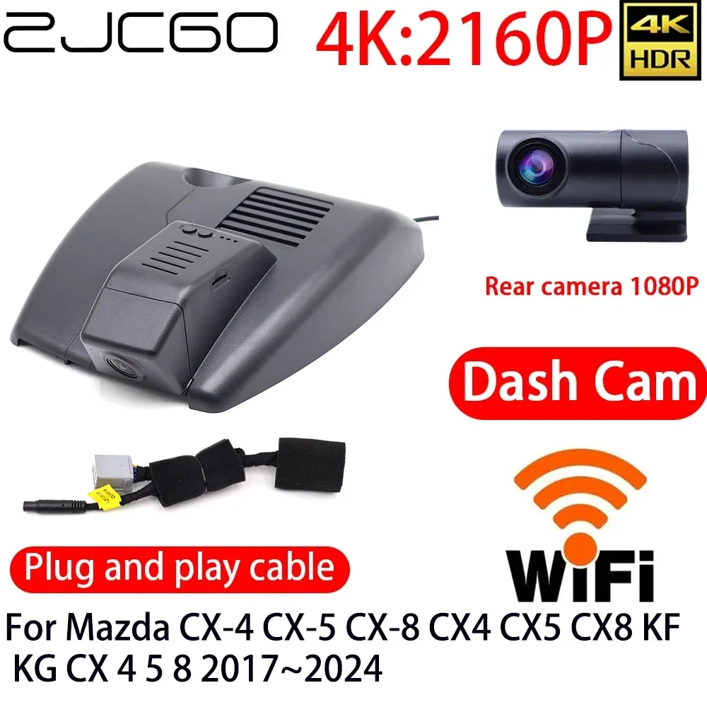 

Видеорегистратор ZJCGO 4K с Wi-Fi, передняя и задняя камеры, 24 часа, монитор для Mazda, Φ, CX4, CX5, CX8, KF, KG CX 4, 5, 8, 2017 ~ 2024