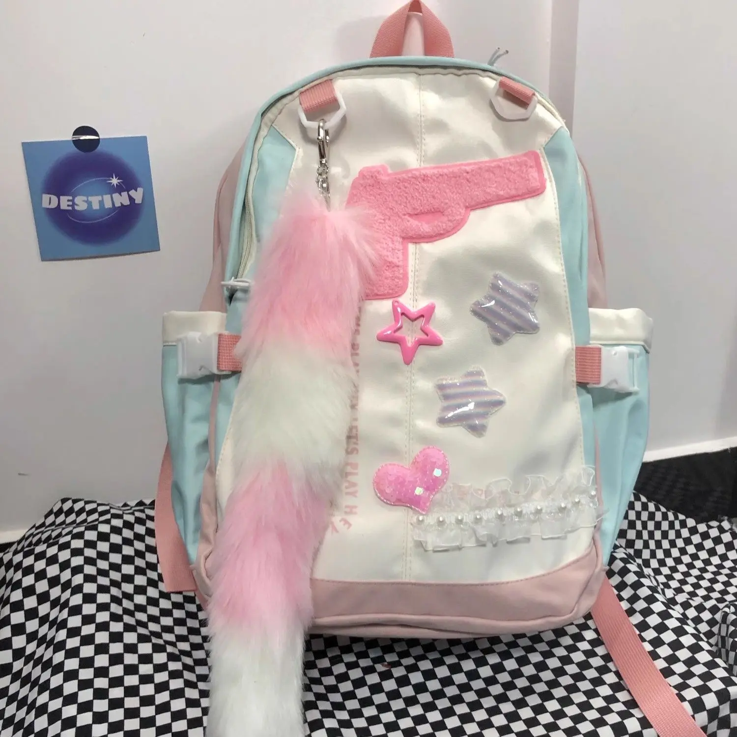Retro Sweet Plush Pendant Tail Kawaii Japanese Y2k Star Shoulder Bags Large Capacity Student Schoolbag Backpack Pink Women Bag
Retro Sweet Plush Pendant Tail Kawaii Japanese Y2k Star Shoulder Bags Large Capacity Student Schoolbag Backpack Pink Women Bag