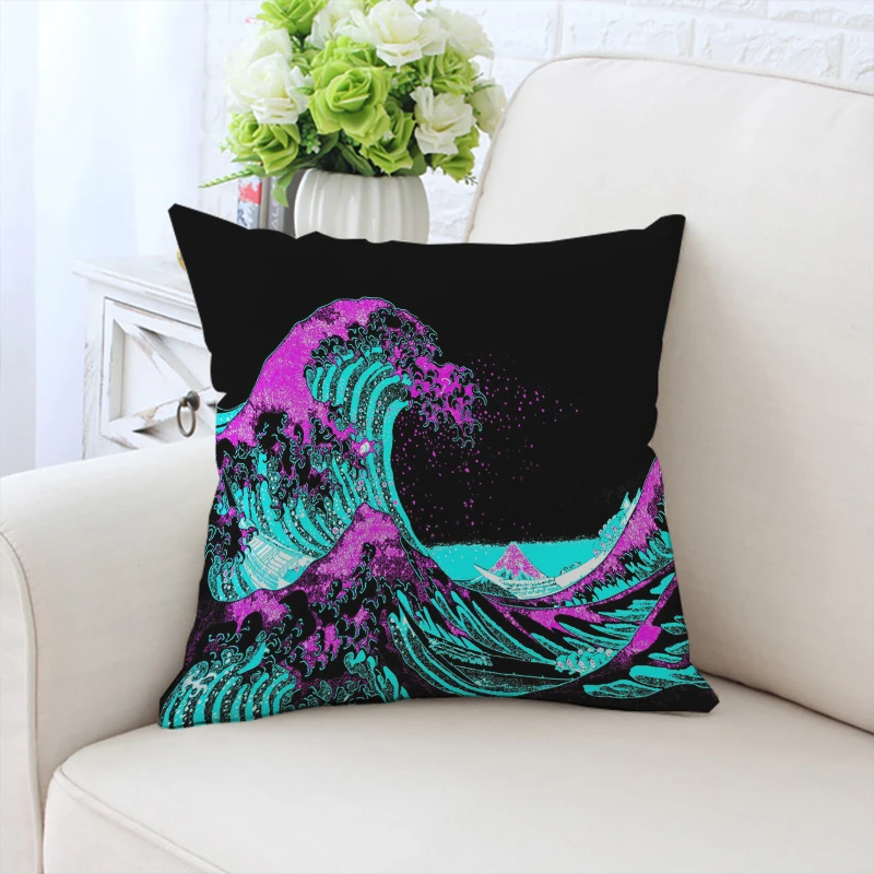 

45x45cm sofa cushion cover Wave Sea Kanagawa custom double-sided printed pillowcase office chair cushion headrest 50x50cm