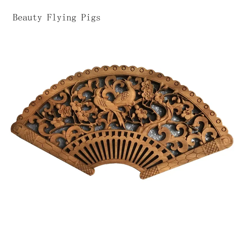 Vintage nostalgic solid wood carved fan shaped antique camphor wood ornaments, plum blossom magpie pendant room decor 
Vintage nostalgic solid wood carved fan shaped antique camphor wood ornaments, plum blossom magpie pendant room decor