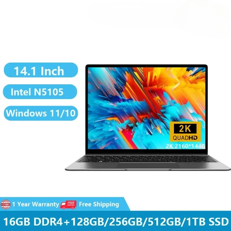 

Portable Gaming Laptops Windows 11 Office Notebooks Netbook Business 14.1" 2K 11th Gen Intel Celeron N5105 16GRAM+1TB 5G WiFi