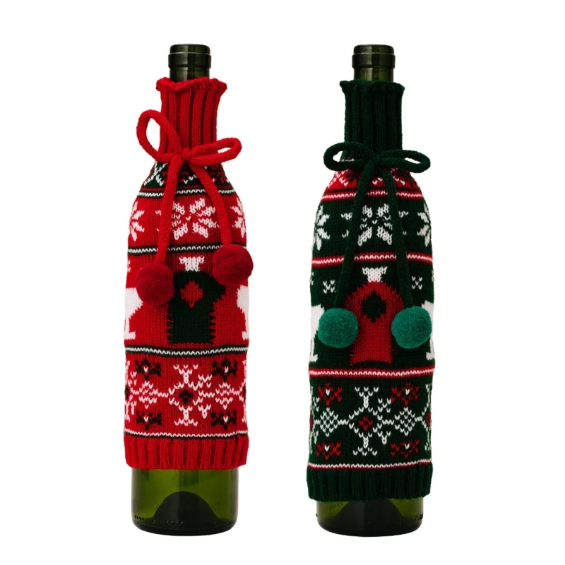 

831B Рождественский свитер, чехол для бутылки вина, вязаное платье для бутылок красного вина, украшение для рождественской для