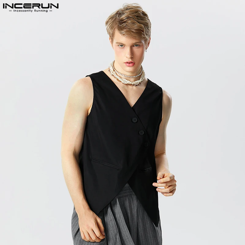 

INCERUN Tops 2023 American Style Men's Deconstructed Back Design Vests Fashion Casual Hollowed Solid Sleeveless Waistcoat S-5XL