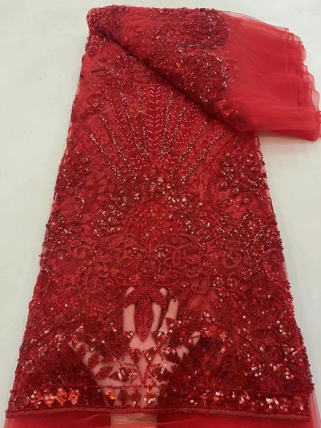 Luxury Sequence African Lace Fabric 5 Yards 2023 red High Quality French Tulle Sequins Nigerian Asoebi Wedding Fabric
Luxury Sequence African Lace Fabric 5 Yards 2023 red High Quality French Tulle Sequins Nigerian Asoebi Wedding Fabric