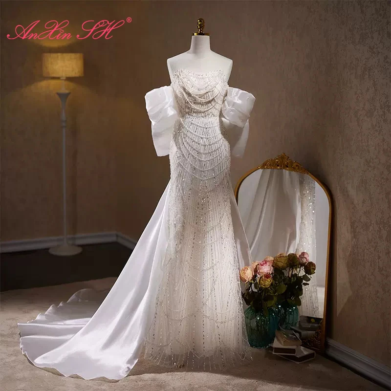 AnXin SH princess white lace strapless beading crystal pearls mermaid vintage big bow lace up party trumpet evening dress
AnXin SH princess white lace strapless beading crystal pearls mermaid vintage big bow lace up party trumpet evening dress