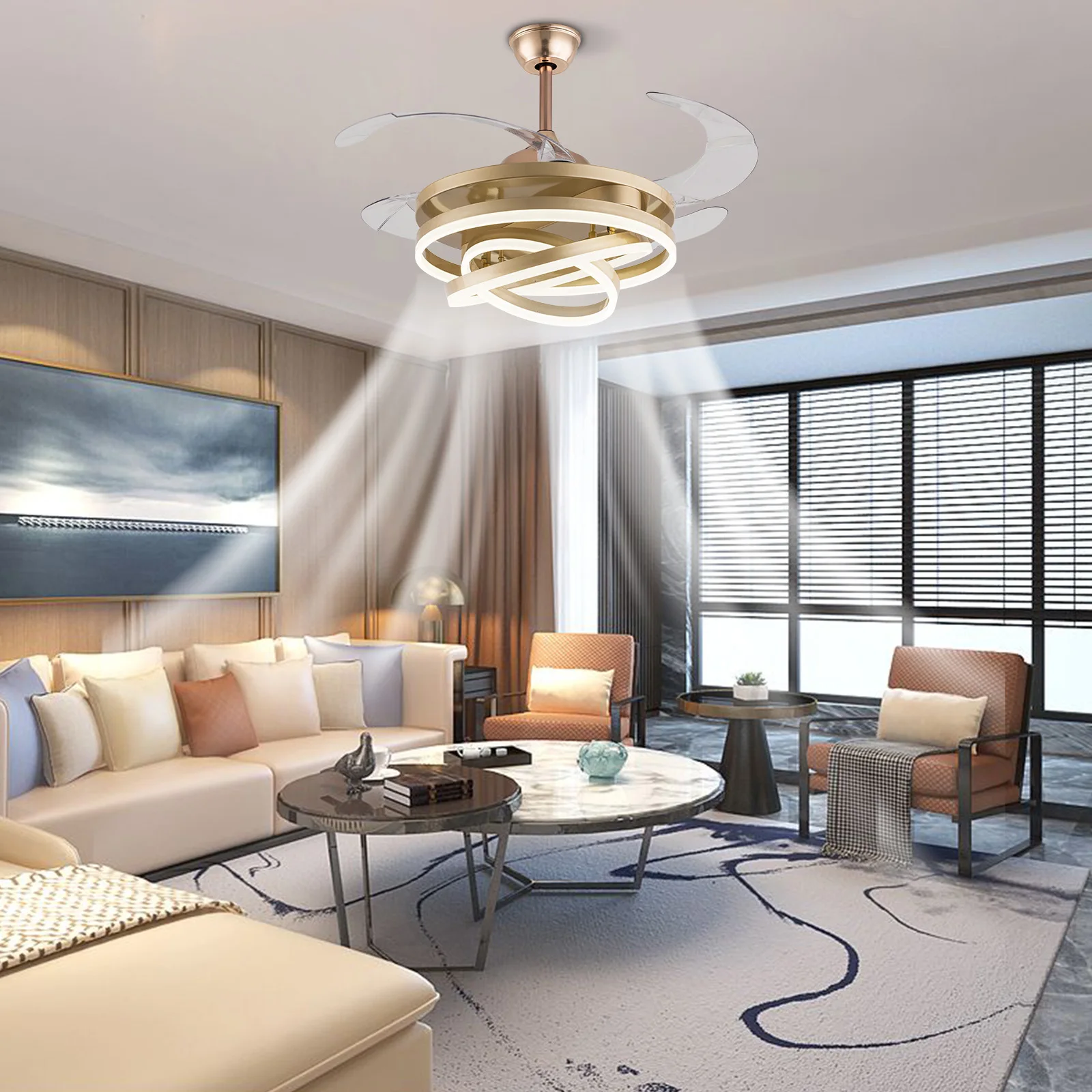 42Inch Stylish Creative Adjustable Three Layer Concentric Circle Shape Retractable Ceiling Fan with LED Light and Remote Control
42Inch Stylish Creative Adjustable Three Layer Concentric Circle Shape Retractable Ceiling Fan with LED Light and Remote Control