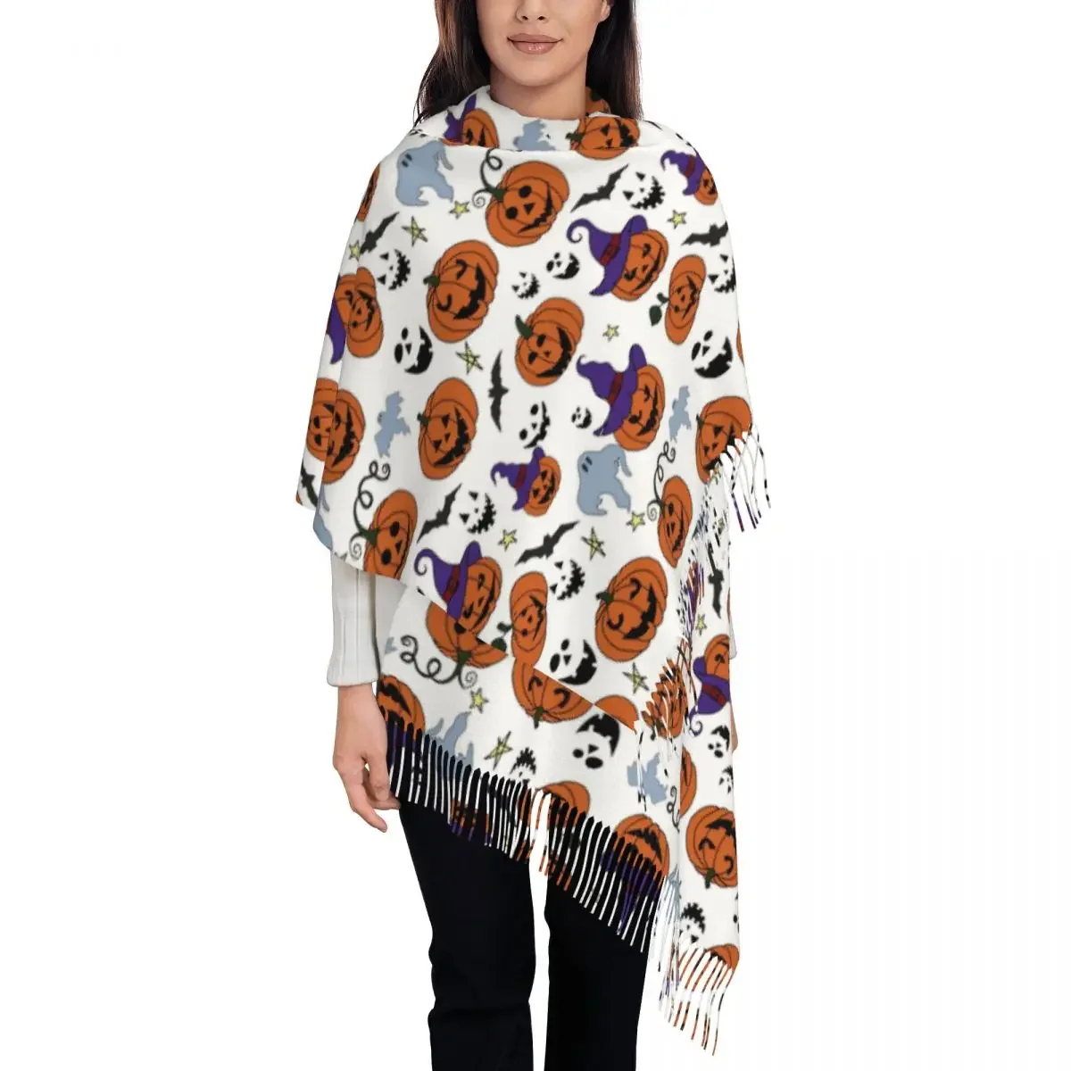 

Halloween Seamless Pattern Design Pumpkin Bat Ghost Womens Warm Winter Infinity Scarves Set Blanket Scarf Pure Color