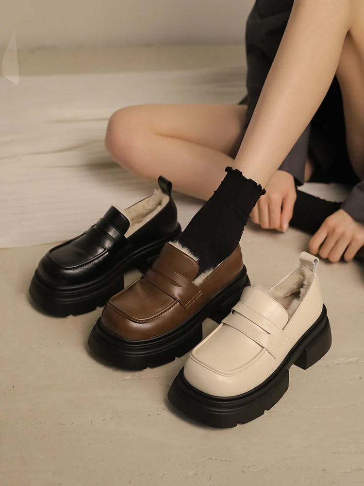 

Shoes Woman Flats Clogs Platform Shallow Mouth Loafers With Fur Oxfords Round Toe Casual Female Sneakers Dress Creepers On Heels