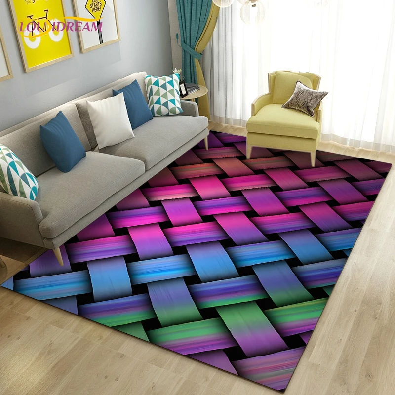 

Modern Minimalist 3d Colorful Lattice Weave Stripess Area Rug,Carpets Rugs for Living Room Bedroom Kitchen Decorate Non-slip Mat