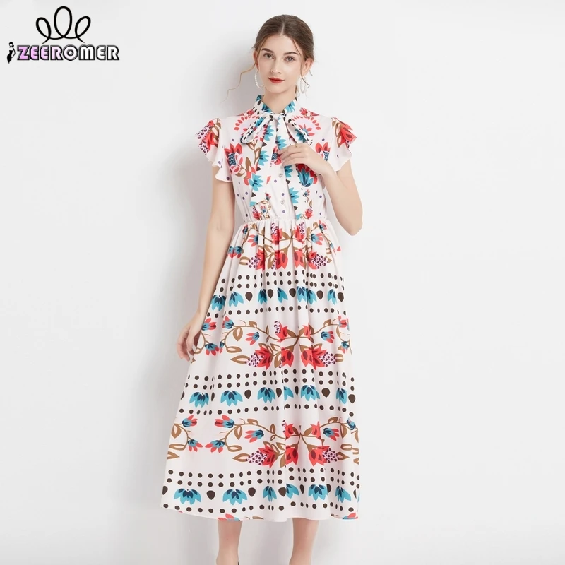 ZEEROMER 2023 Summer Fashion Runway Dot Print Dress Women Lace up Bow Collar Flying Sleeve Slim A-line Vintage Party Midi Dress
ZEEROMER 2023 Summer Fashion Runway Dot Print Dress Women Lace up Bow Collar Flying Sleeve Slim A-line Vintage Party Midi Dress