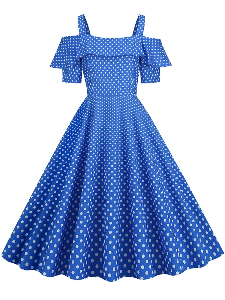 

Женское винтажное платье с оборками, Элегантное летнее платье в горошек в стиле 50-60-х годов, на бретелях-спагетти, юбка для отдыха, 2023