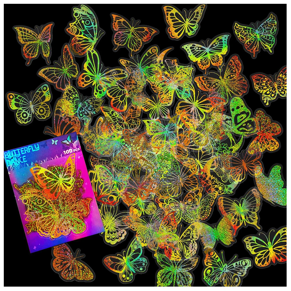 

10/30/50/100pcs Holographic Laser Butterfly Cartoon Stickers Luggage Skateboard Cute Cool Graffiti Girl Gradient Sticker Decal