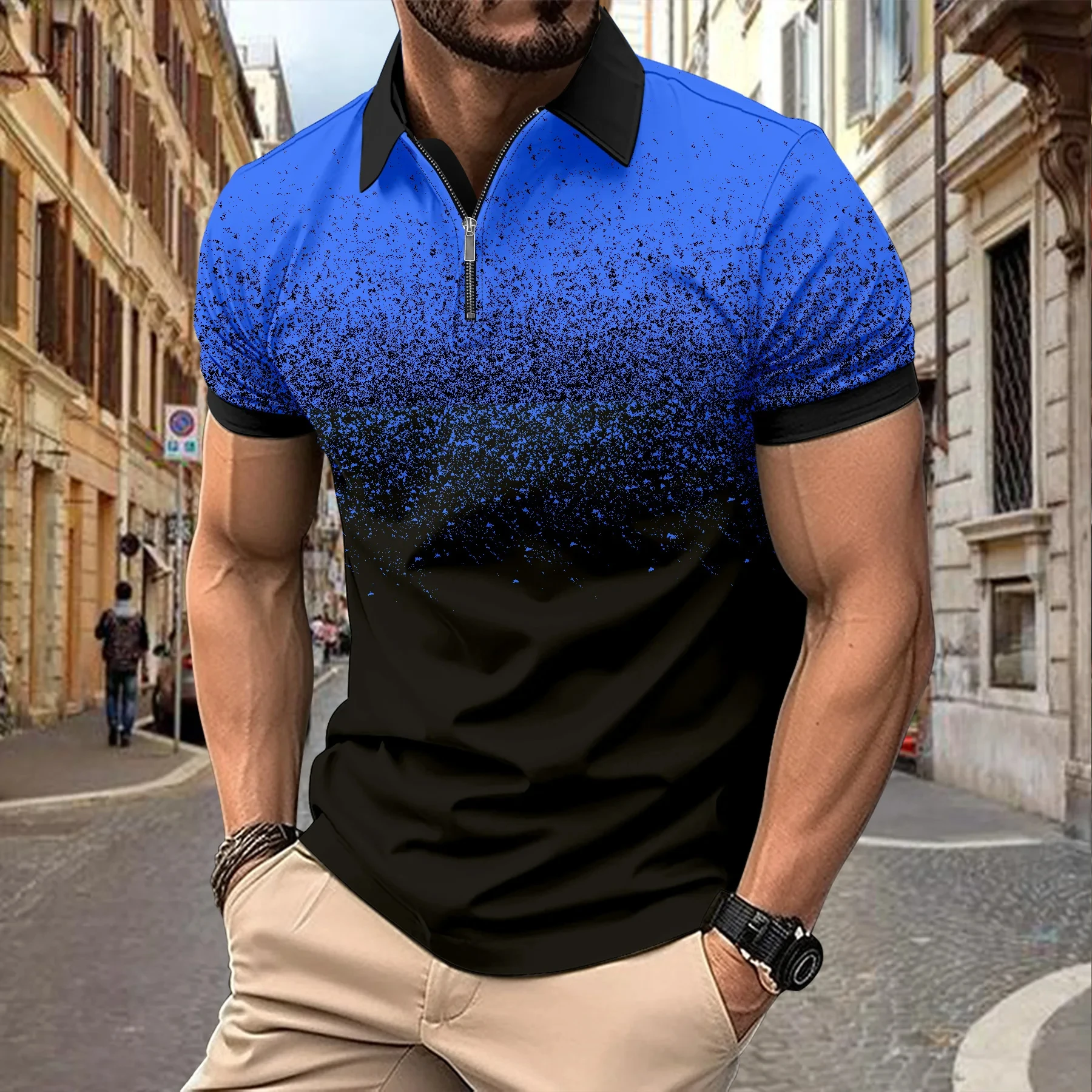 Europe and America men's short-sleeved Polo shirt, casual, zipper, gradient printing, fashion business, summer new collection
Europe and America men's short-sleeved Polo shirt, casual, zipper, gradient printing, fashion business, summer new collection