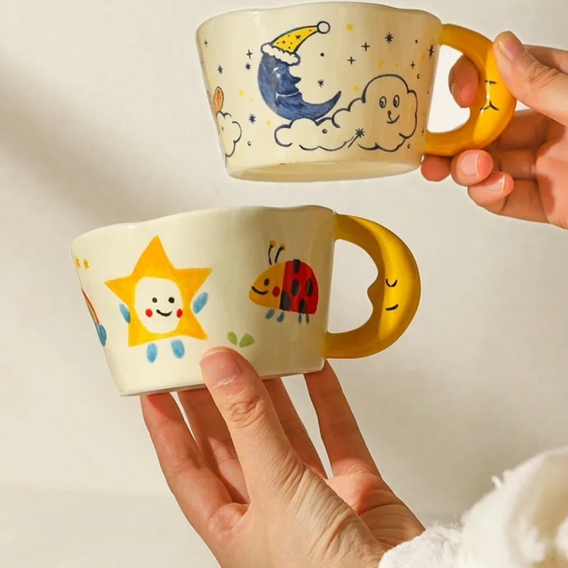

Korean Cute Hand Painted Bear Moon Ceramic Mug Creative Breakfast Cup Kitchen Drinkware Lovely Milk Tea Coffee Cup Funny Gift