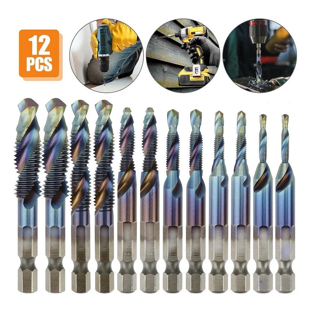 O50 12PCS 1/4" HSS Hex Shank Titanium Plated Screw Thread Drill Bits Set M3-M10 For Iron Metal Wood Plastic Drilling And Tapping
O50 12PCS 1/4" HSS Hex Shank Titanium Plated Screw Thread Drill Bits Set M3-M10 For Iron Metal Wood Plastic Drilling And Tapping