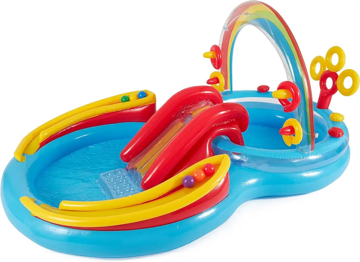 

Разноцветная Радужная горка для детей, надувной бассейн с водной горкой и кольцом для детей от 2 до 117 л