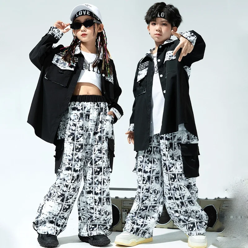 

Kids Loose Jacket Hiphop Pants Streetwear Hip Hop Dance Costumes Boys Jazz Dancing Outfits Girls Rave Clothes