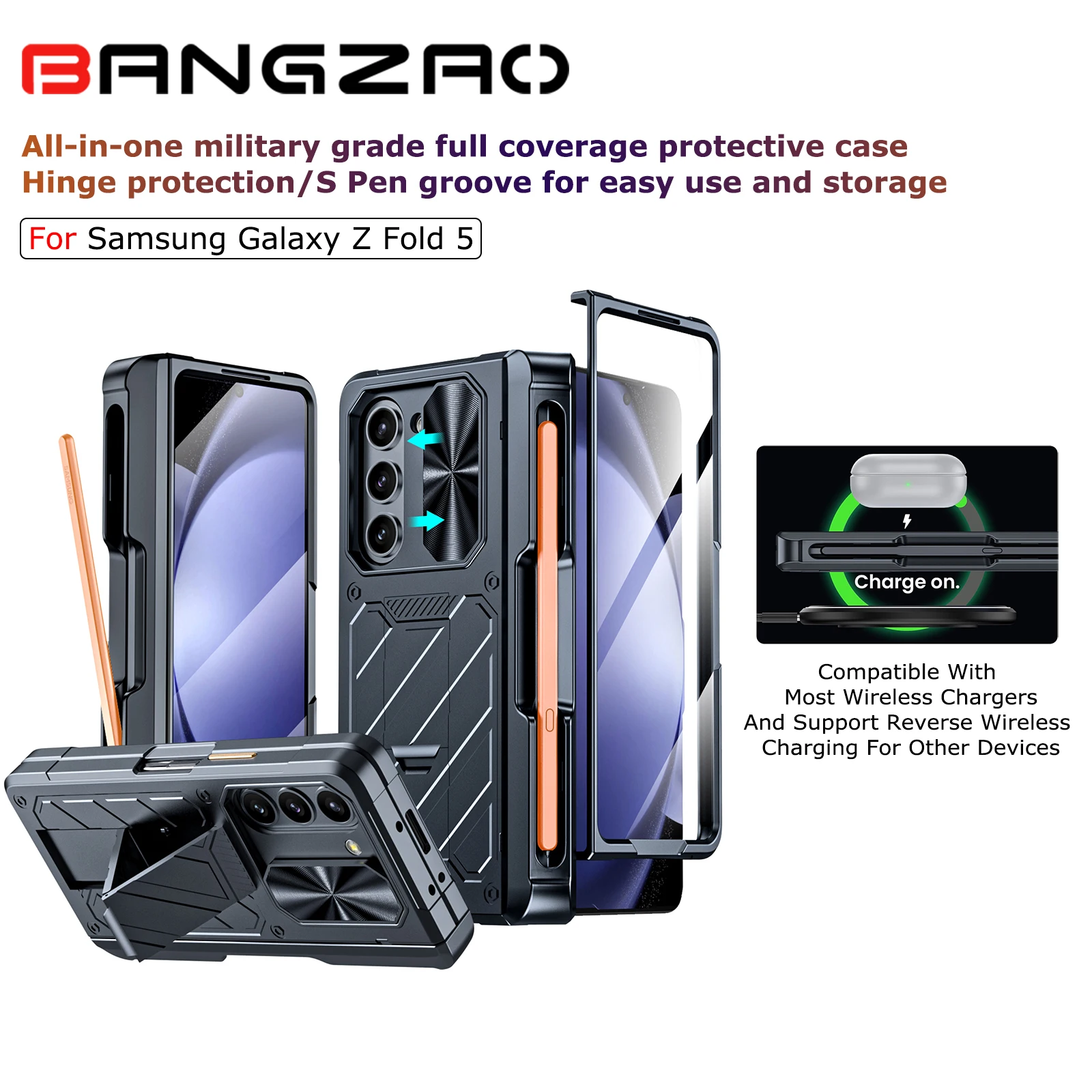 

Fonda Hinge Protector with Pen Slot Fully Covered HD Film Military Grade Protective Case Suitable for Samsung Galaxy Z Fold 5