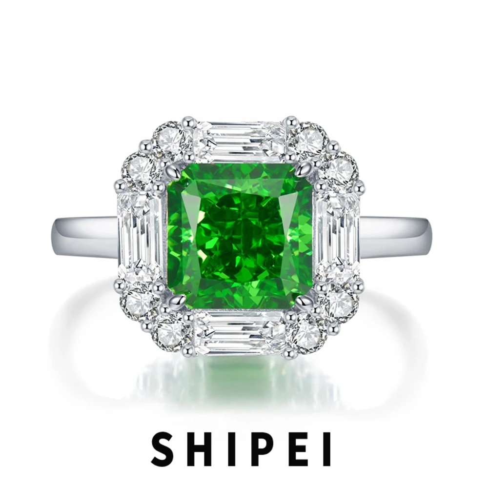 

SHIPEI 925 Sterling Silver Radiant Cut 4 CT Emerald White Sapphire Gemstone Wedding Fine Jewelry Engagement Women Ring Wholesale